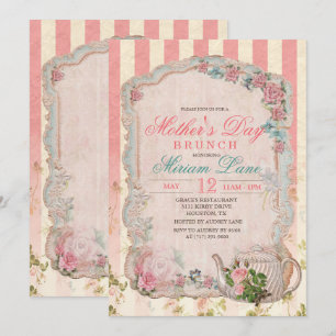 Convite de Brunch Floral Vintage para o Dia das Mã