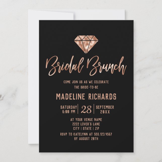 Convite de Brunch Nupcial com Tipografia em Dourad (Frente)