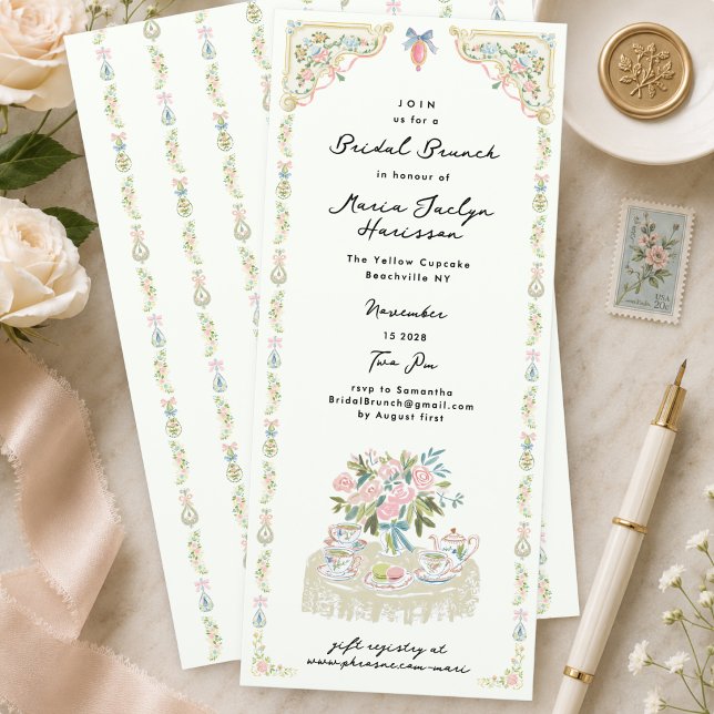 Convite de Brunch Nupcial em Aquarela Pastel Rococ (Criador carregado)