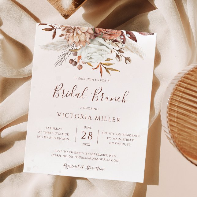Convite de Brunch Nupcial Floral Boho Outonal Orça (Criador carregado)