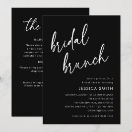 Convite de Brunch Nupcial Preto Elegante com Códig