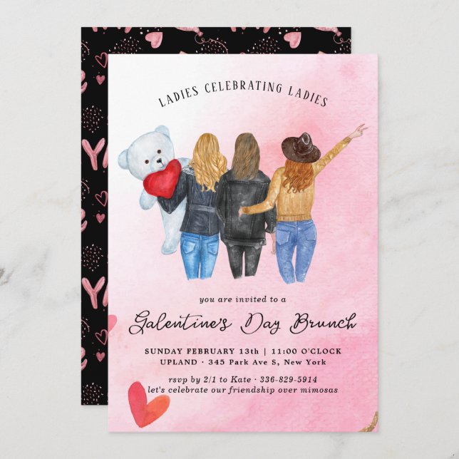 Convite de Brunch para o Dia de Galentine (Frente/Verso)