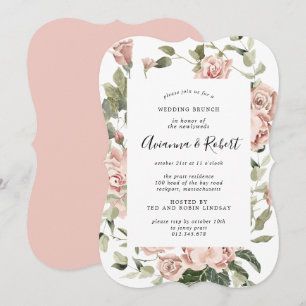 Convite de Brunch Pós-Casamento em Rosa Floral Rús