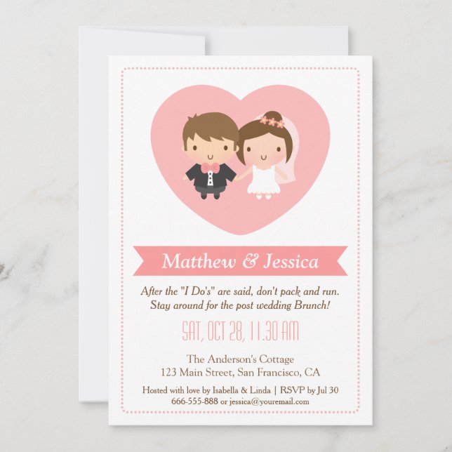 Convite de Brunch Pós-Casamento para Recém-Casados (Frente)