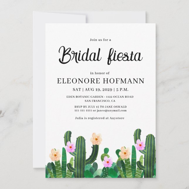 Convite de Cactos Flores Bridal Fiesta (Frente)