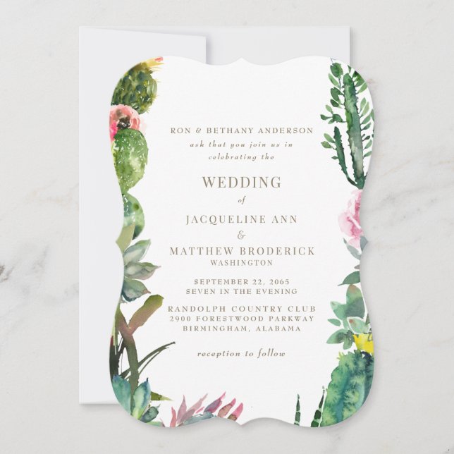 Convite De Cactus Elegante Botânico Tropical (Frente)