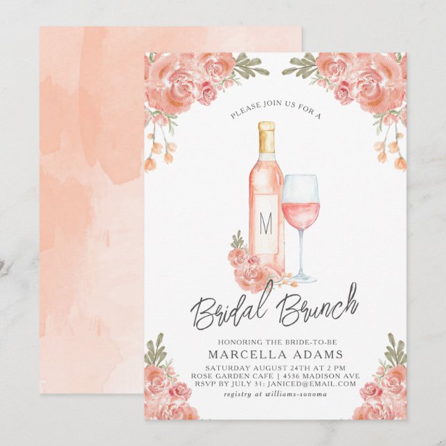 Convite de Café da Manhã de Noiva Rosé Blush (Frente/Verso)