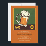 Convite de Caneca de Cerveja<br><div class="desc">Este caneco de cerveja com um convite de cabeçalho espumoso e laterais de pretzel tem uma medalha redonda para um número,  iniciais ou o que quer que sua imaginação sonhe.  É emoldurado e apoiado com um fundo laranja queimado que segura sua palavra. (FP)</div>