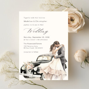 Convite de Carro de Casamento Vintage para Casal E
