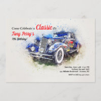 Convite de Carro vintage Azul