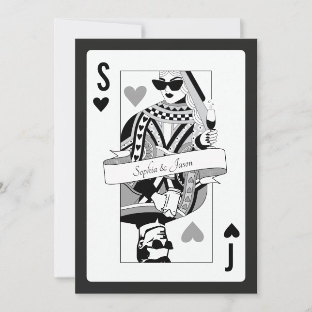 Convite de Carta de Baralho Rei Rainha (Frente)