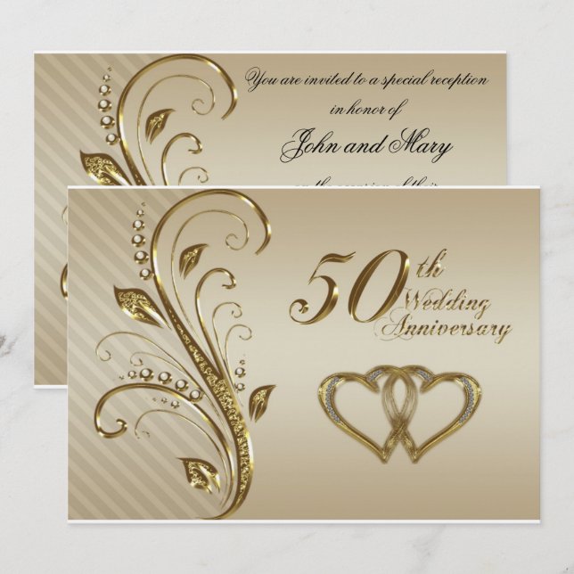 Convite de Cartão de Aniversário de Bodas de Ouro (Frente/Verso)