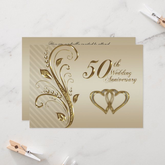 Convite de Cartão de Aniversário de Bodas de Ouro (Frente/Verso In Situ)