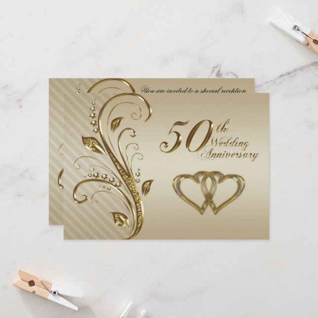 Convite de Cartão de Aniversário de Bodas de Ouro (Frente/Verso In Situ)