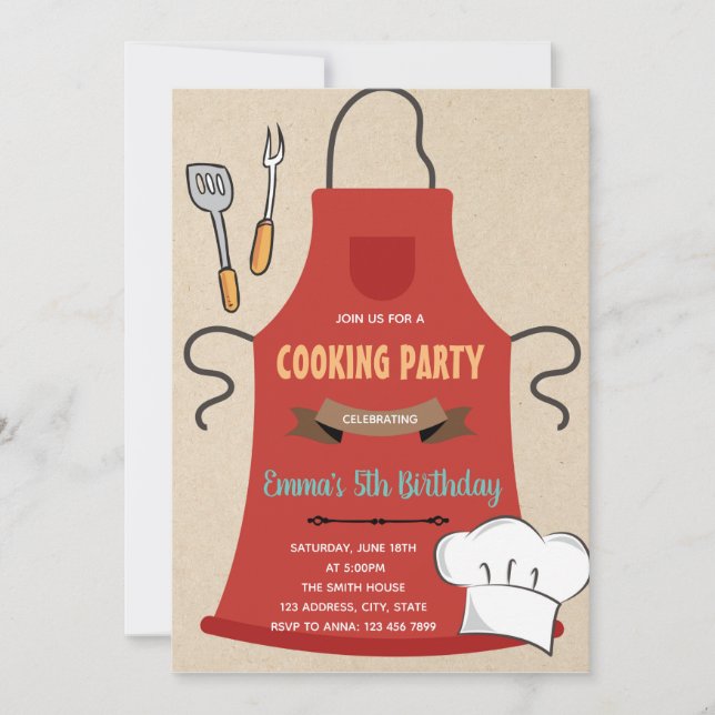 Convite de cartão de aniversário de chef cozinhand (Frente)
