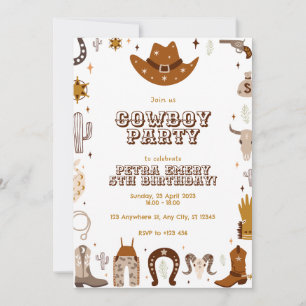 Convite de Cartão de Aniversário de Cowboy Bonito