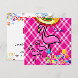 Convite de Cartão de Aniversário Flamingo
