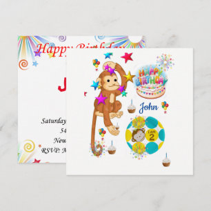 Convite de Cartão de Aniversário Macaco Dois Anos 
