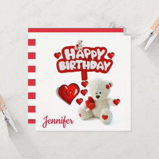 Convite de Cartão de Aniversário Urso Teddy Branco