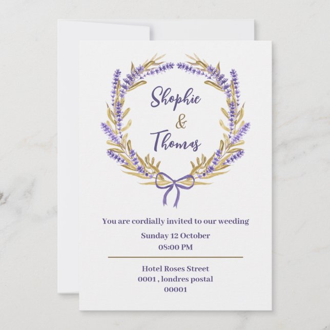 convite de cartão de casamento com flores de aquar (Frente)