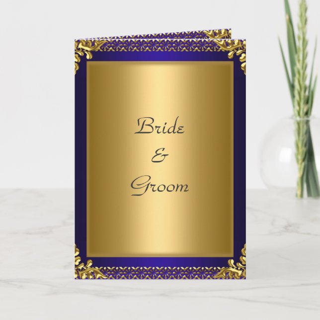 Convite de Cartão de Casamento Dourado Azul Real (Frente)