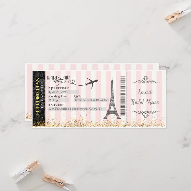 Convite de Cartão de Embarque de Paris, Aniversári (Frente/Verso In Situ)