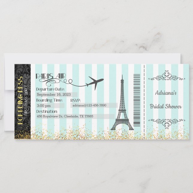 Convite de Cartão de Embarque de Paris, Aniversári (Frente)