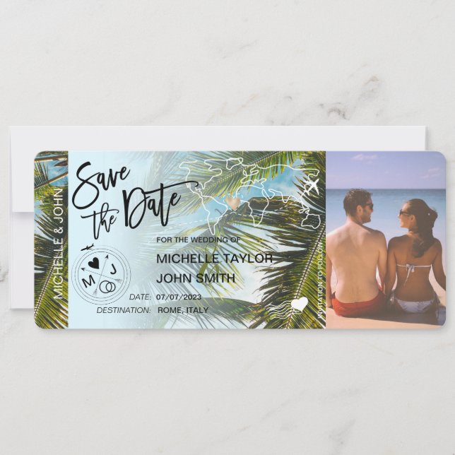 Convite de Cartão de Embarque do Save the Date da  (Frente)