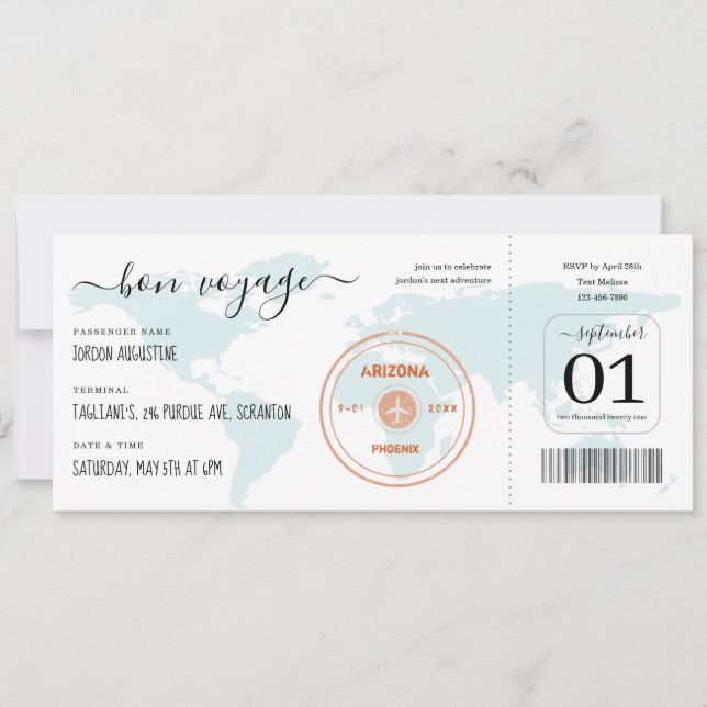 Convite de Cartão de Embarque para Festa de Desped (Frente)