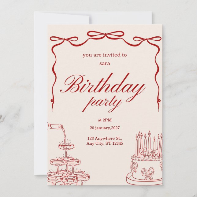convite de cartão de festa de aniversário (Frente)