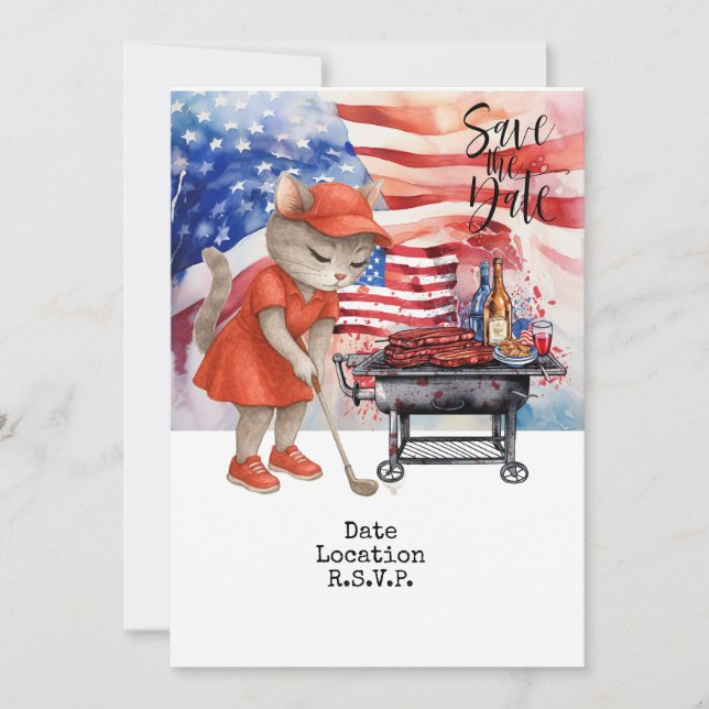 Convite de cartão de golfe 4 de julho salvar a dat (Frente)