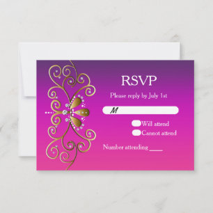 Convite de cartão de RSVP de Princesa Indiana Roxo