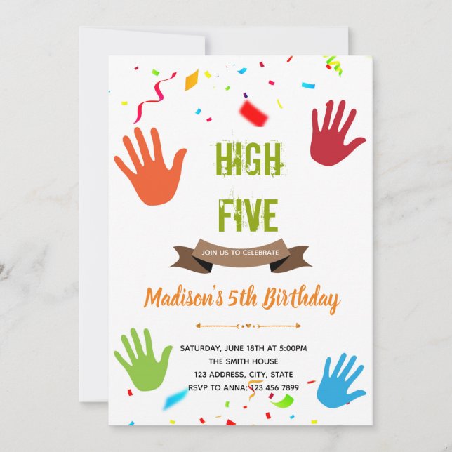 Convite de cartão de tema de aniversário high five (Frente)