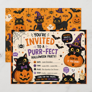 Convite de Cartão do Gato do Halloween, Festa Assu