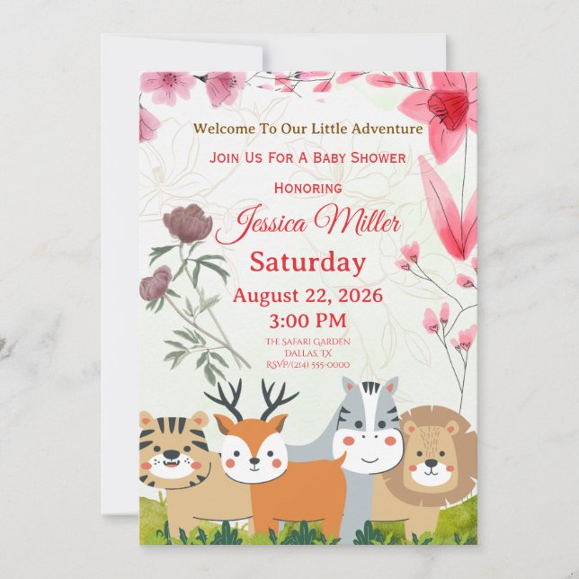 Convite de cartão elegante com tema de selva para  (Frente)