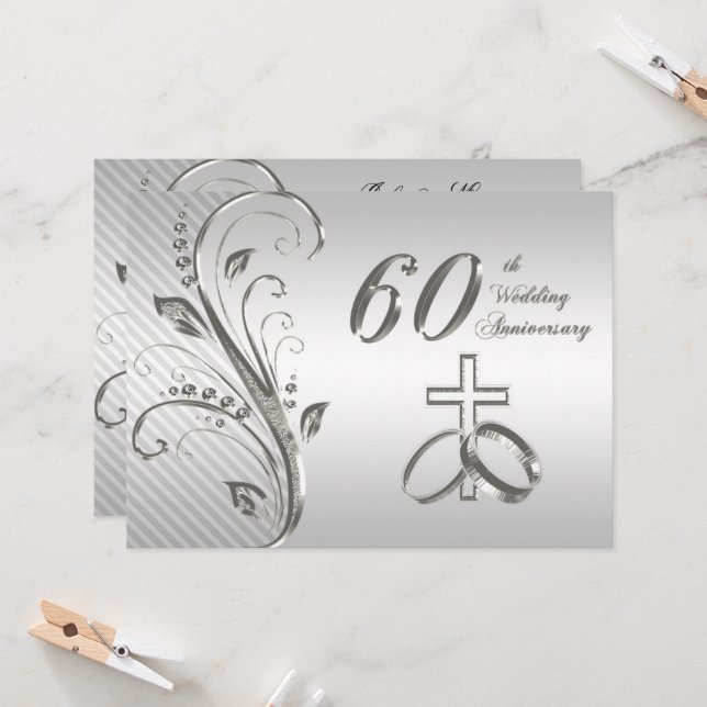 Convite de Cartão para 60º Aniversário de Casament (Frente/Verso In Situ)