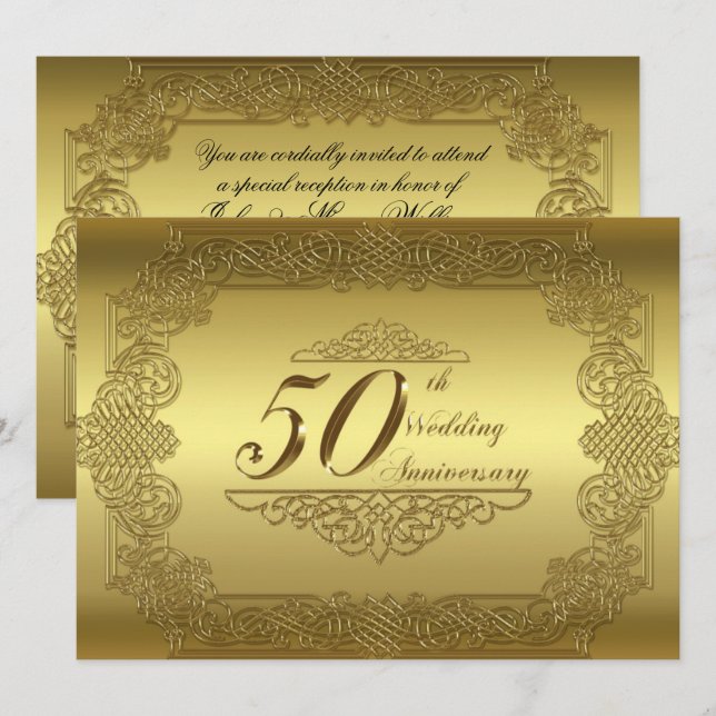 Convite de Cartão para Bodas de Ouro (Frente/Verso)