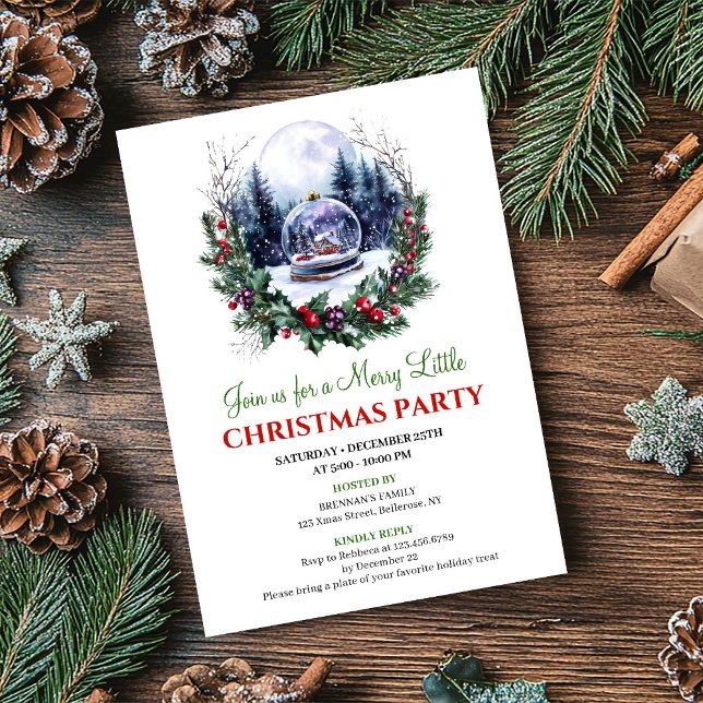 Convite de Cartão para Cena Encantadora de Natal e (Charming Red Green Holiday Scene Invitation Card)