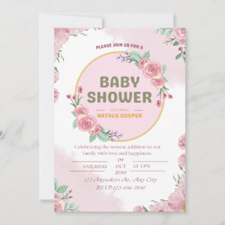 Convite de cartão para chá de bebê com flores cor-