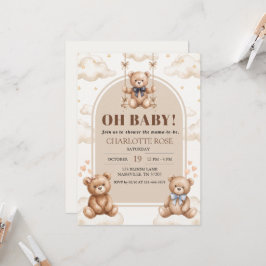 Convite de Cartão para Chuveiro de Bebê com Urso e