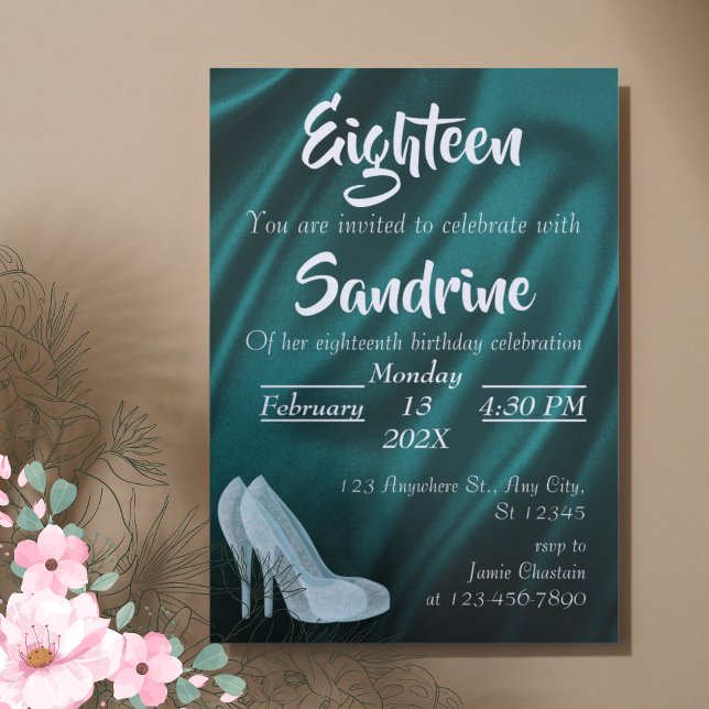 Convite de Cartão para Festa de 18 Anos em Seda Az (Blue Silk 18th Birthday Party Invitation Card)