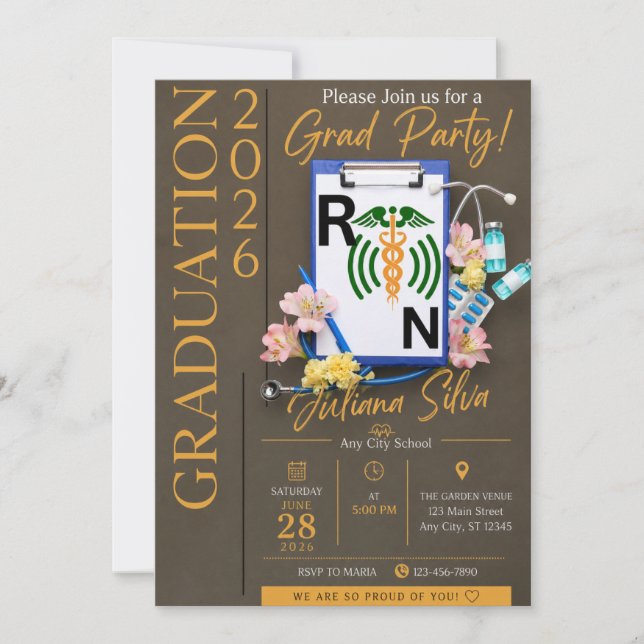 Convite de Cartão para Festa de Formatura de Enfer (Frente)