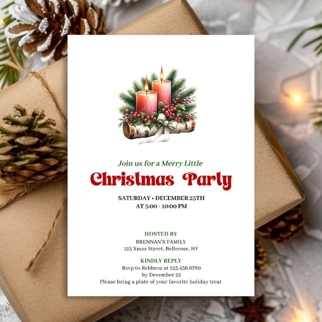 Convite de Cartão para Festa de Velas de Natal Rús (Rustic Christmas Candles Party Invite Card)