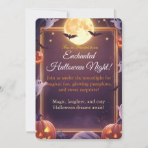 Convite de Cartão para Noite de Halloween Encantad