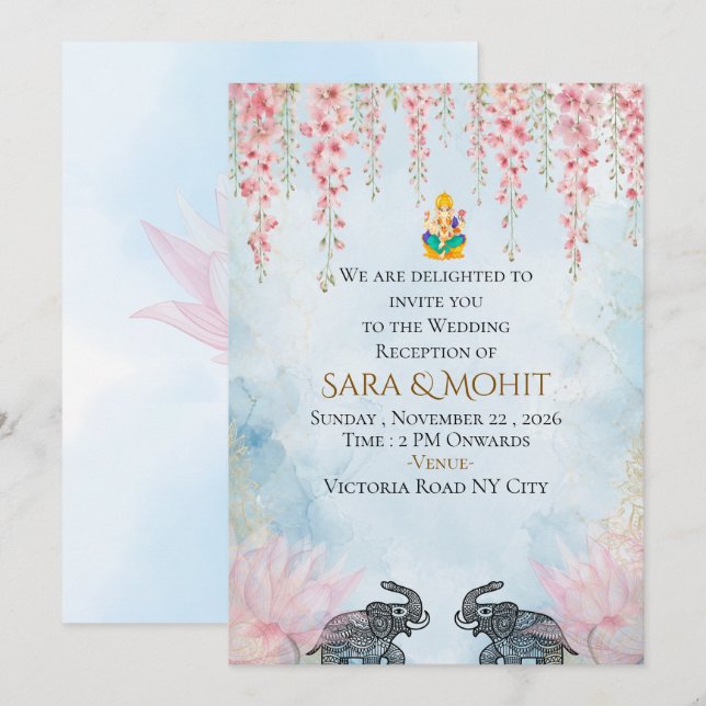 Convite de cartão para Recepção de Casamento Real  (Frente/Verso)