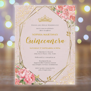 Convite de cartão postal Blush Pink Quinceanera
