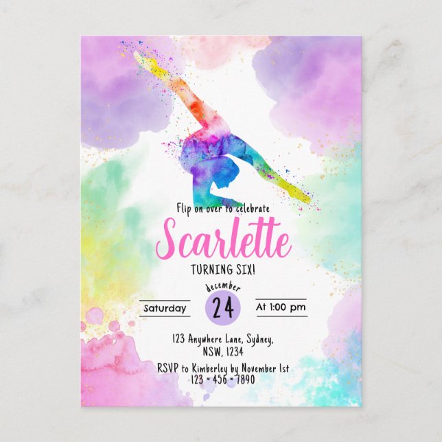 Convite de cartão postal de ginástica aquarela (Frente)
