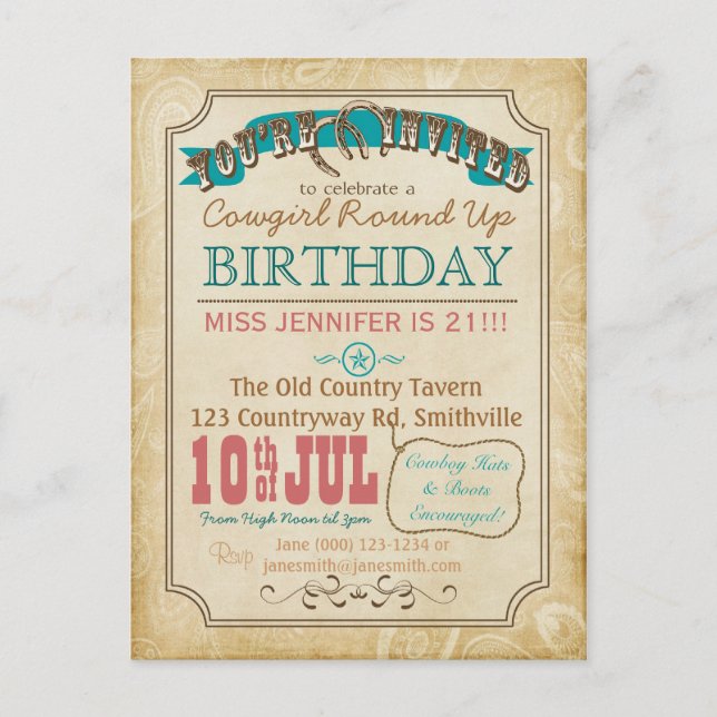 Convite de Cartão Postal no Estilo Ocidental (Frente)