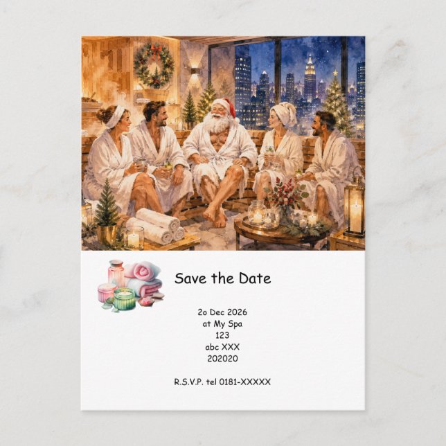 Convite de Cartão-Postal para Festa de Spa de Nata (Frente)