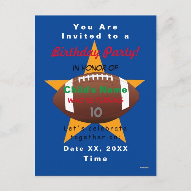 Convite de cartão postal tema de futebol para meni (Frente)